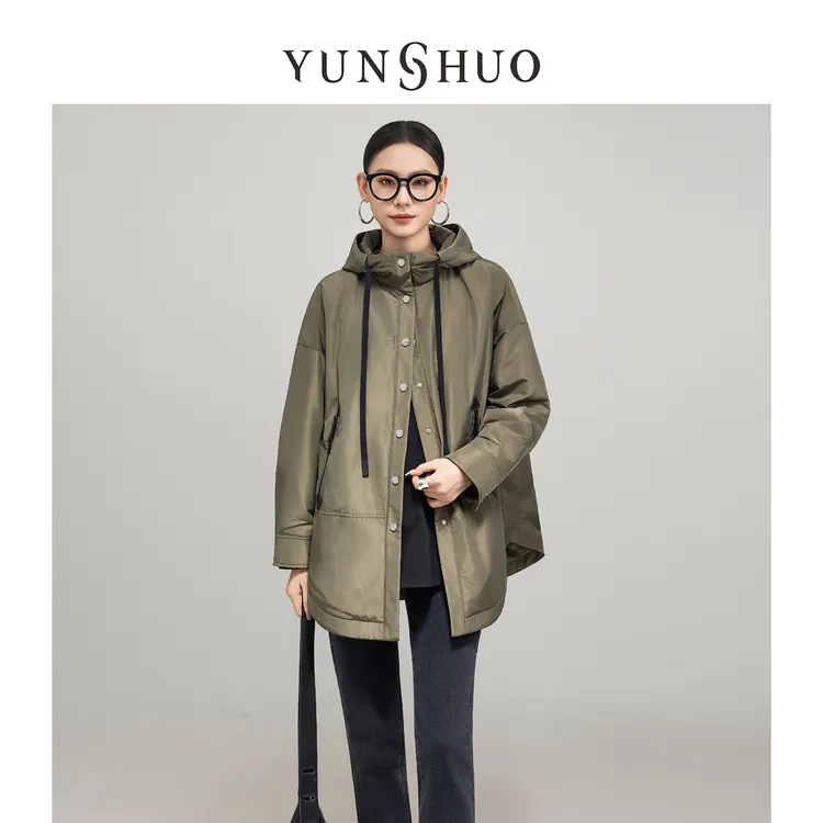 允硕新品时尚百搭女装连帽宽松休闲立领气质棉服上衣外套826039