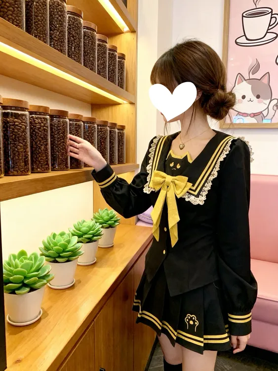 萌物教主 秋季新款纯欲学院风甜美可爱设计感小众海军领上衣短裙