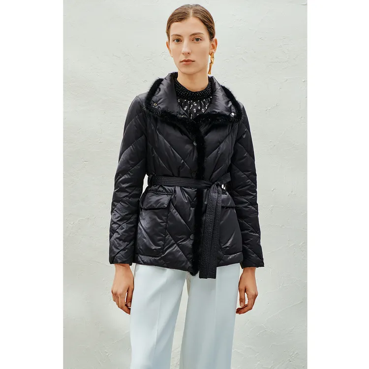 【新中式】INSUN恩裳冬季时尚简约收腰貂条拼接羽绒服9C64508880