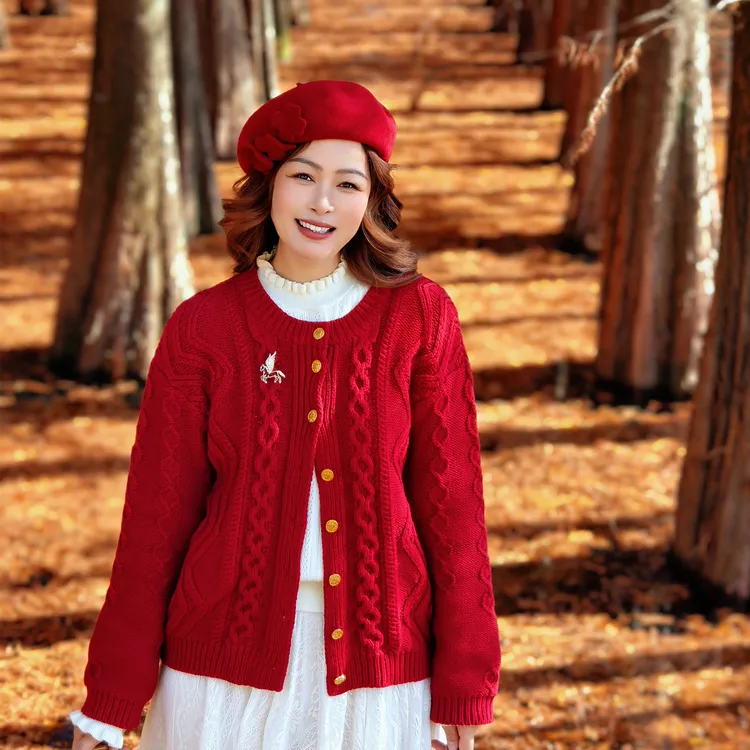 【董艺旅行穿搭】发财树·过年红毛衣开衫拜年照加厚红外套