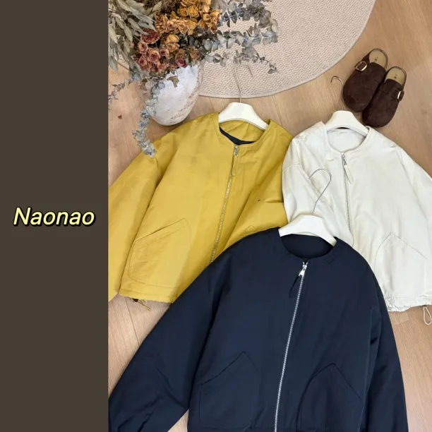 Naonao～秋冬新款圆领韩版宽松棉衣外套