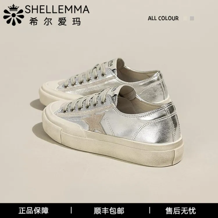 希尔爱玛女鞋时尚百搭小白鞋女新款夏季透气休闲板鞋小众脏脏女鞋