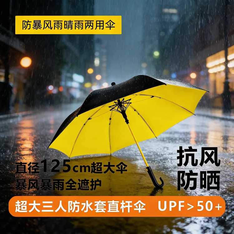 高尔夫雨伞弯钩超大防水套自动便携长柄黑胶遮阳防紫外晴雨两用伞