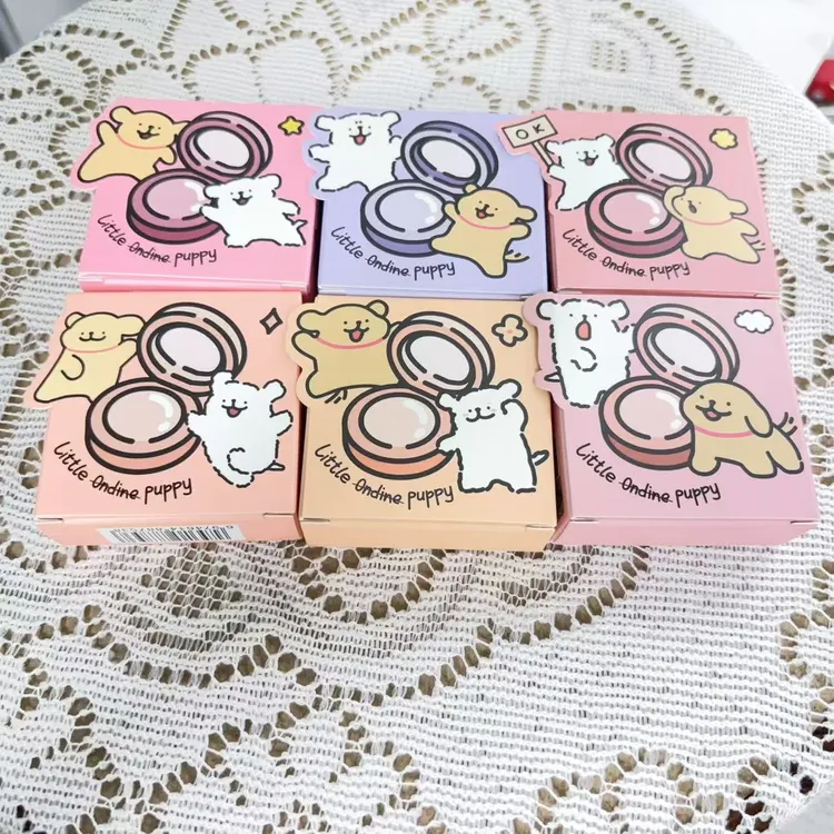 小奥汀线条小狗联名膨胀色腮红泥灰粉色奶杏色裸妆自然便携可爱