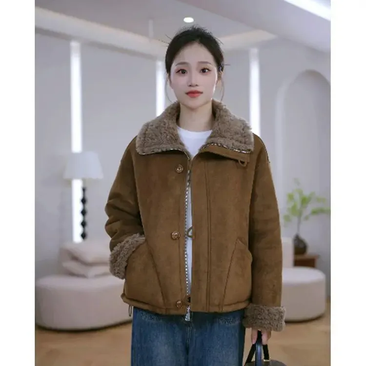 【双面穿】秋冬季新款女士短外套时尚气质宽松显瘦皮毛加绒加厚上衣