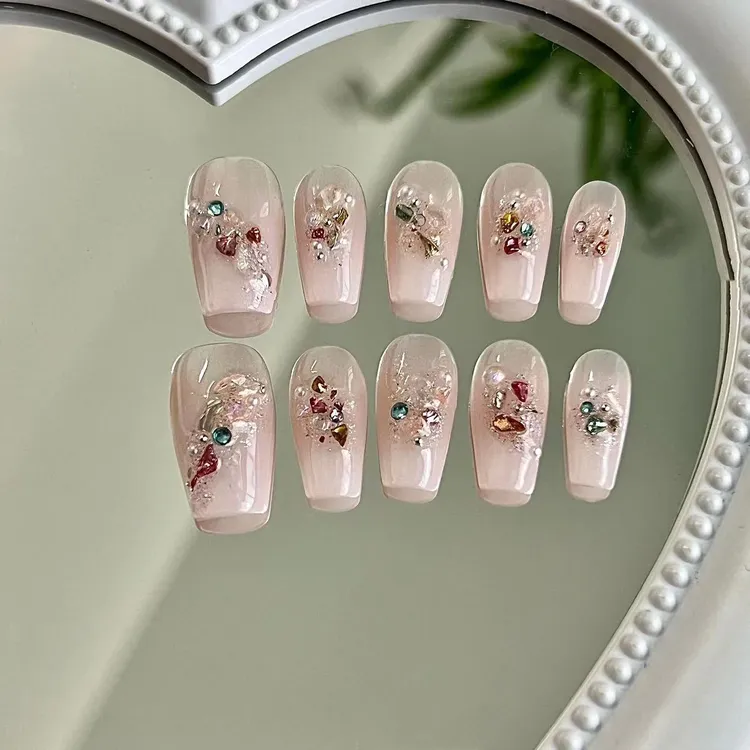 纯手工穿戴甲穿戴甲美甲彩色矿石美甲网红 同款爆闪ins风