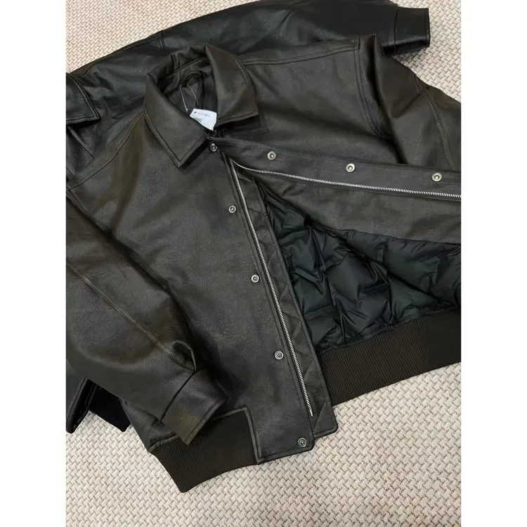 甄哥定制 冬季皮衣羽绒服美式 复古油蜡皮男女同款