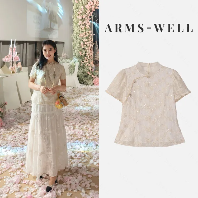 ARMS WELL王囡囡 新中式国风蕾丝盘绣立体珠片上衣 S23