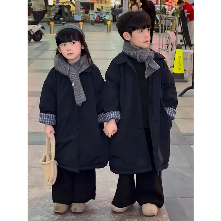 正版[定制面料]冬新款夹棉大衣男女童休闲时尚韩版保暖风衣外套潮