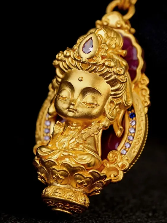【中秋新品】周小福珠宝足金999文殊菩萨吊坠
