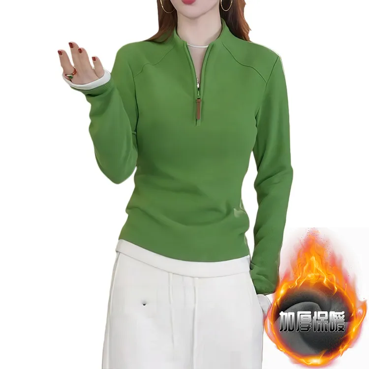 高级半拉链立领德绒加厚卫衣女2025秋冬新款撞色拼接显瘦打底上衣