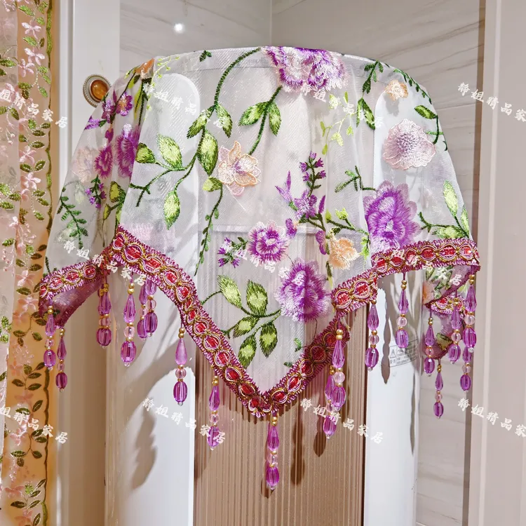轻奢紫韵流苏边碎手工刺绣万能盖巾垫子