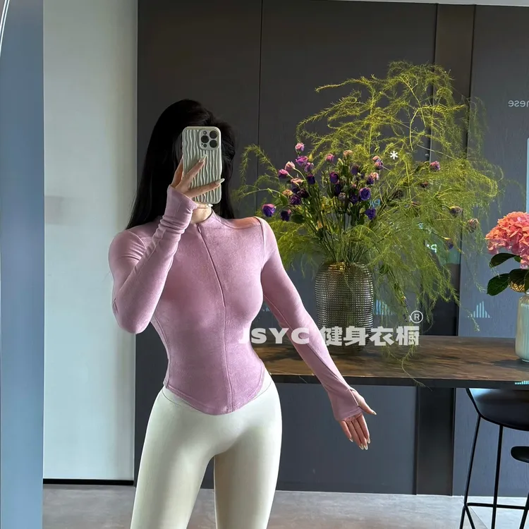 JSYC健身衣橱-【双面德绒】收腰显瘦加厚秋冬运动健身打底拉链长袖