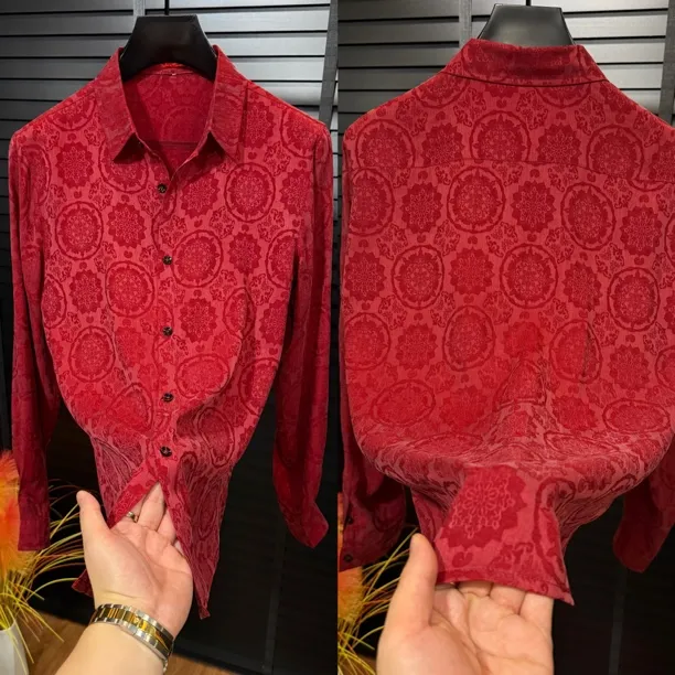 8960欧货男士提花翻领长袖衬衫柔软舒适青春潮流时尚穿搭