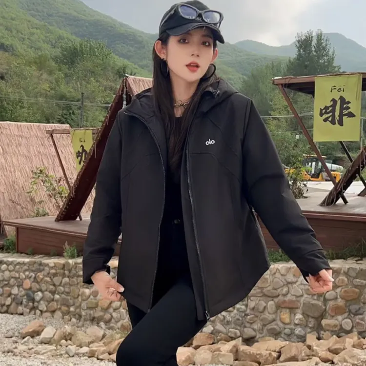 加棉刺绣字母连帽夹棉冲锋衣外套修身显瘦洋气保暖上衣大码女020