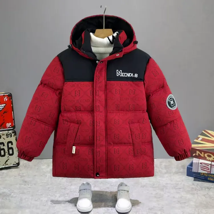 红色外套男童新款男童冬装大童运动中长款儿童衣服秋冬款