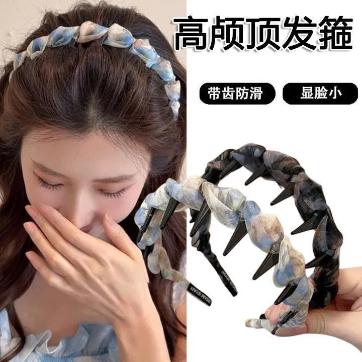 网纱波浪发箍女2025新款夏天高颅顶日常外戴头箍洗脸专用防滑发卡