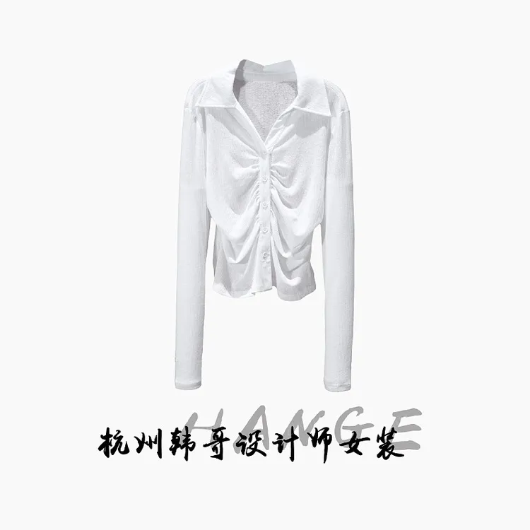 【韩哥女装】2025时装周秀场款米白色抽褶时尚修身皮肤衣8885