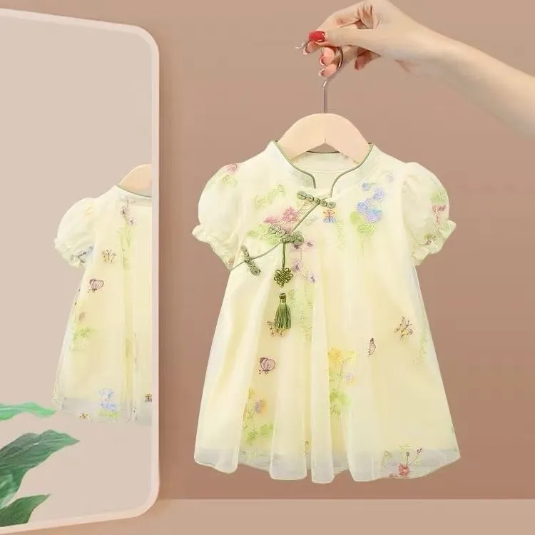 【新款爆款】2025新款夏季女童米黄色纱裙公主风连衣裙宝宝洋气裙