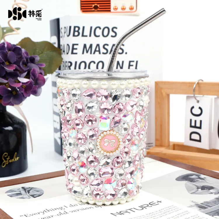 VAZSLVE/原创设计镶钻水杯女轻奢不锈钢高颜值吸管双饮咖啡保温杯