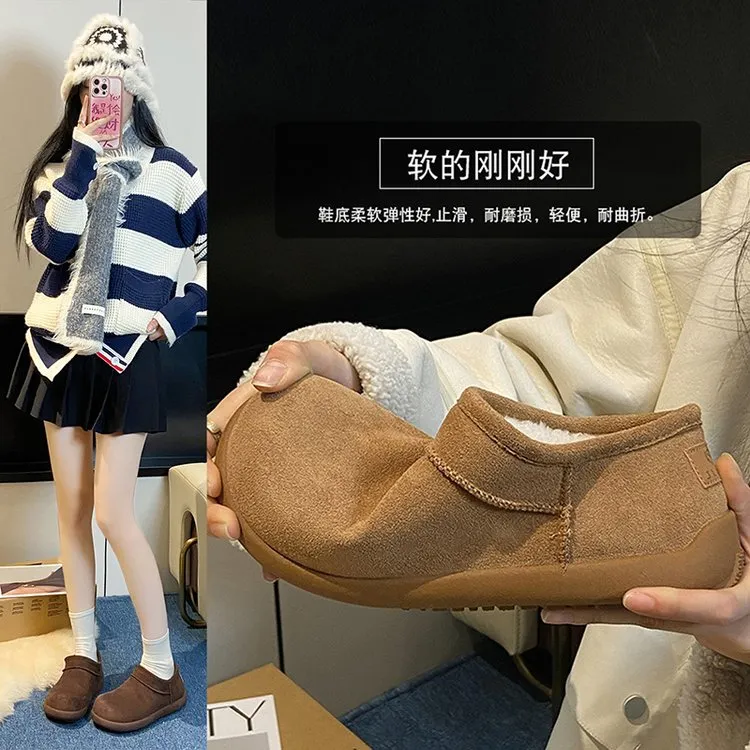 复古小土豆加绒勃肯鞋女2025冬季新款加厚一脚蹬保暖阔腿裤必备鞋