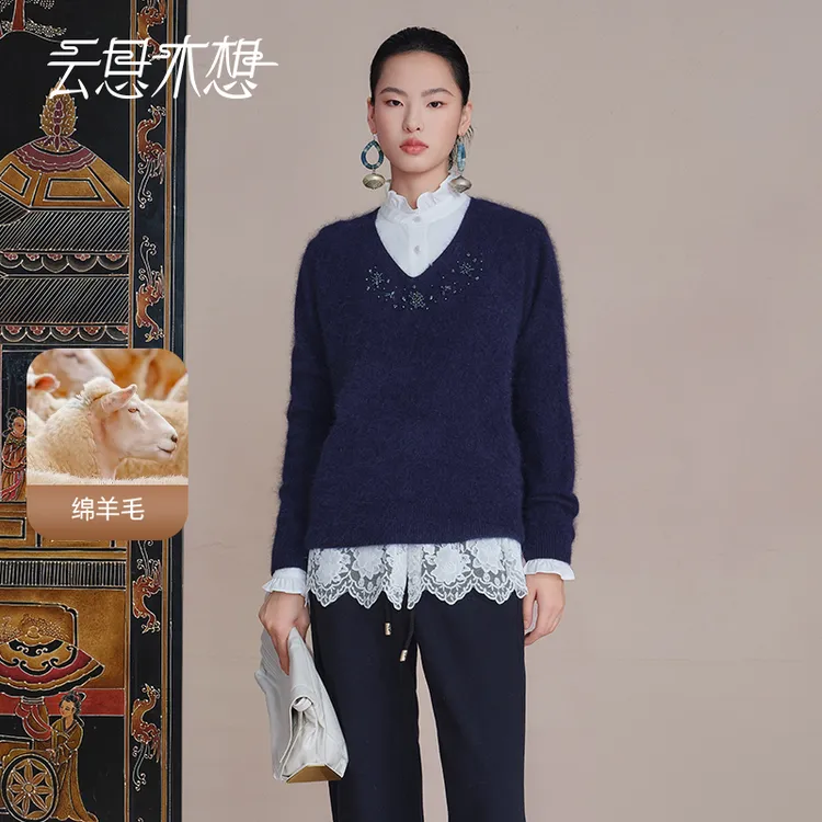 Ysimo-X云思木想 心间星辰 羊毛蚕丝山羊绒拉毛钉钻毛针织衫13733