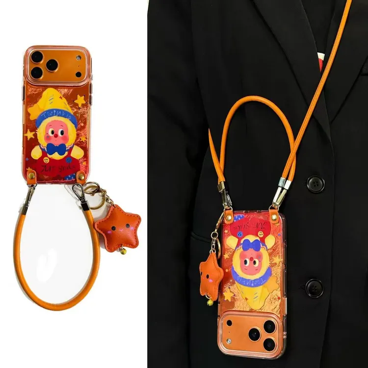 橙色可爱星星人铃铛挂件适用iPhone17ProMax苹果16手机壳15斜挎14