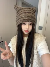 小恶魔针织毛线帽子女猫耳朵系带保暖套头帽复古显脸小冷帽潮