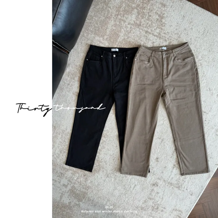 SWSTUDIO秋冬棉内里抓绒加厚直筒休闲裤子长裤水洗宽松百搭裤男