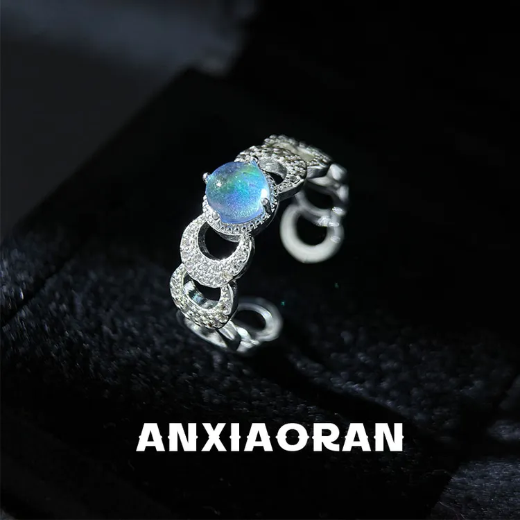 铜合金锆石戒指 高颜值蓝月光戒指轻奢高级感精致食指戒百搭指环