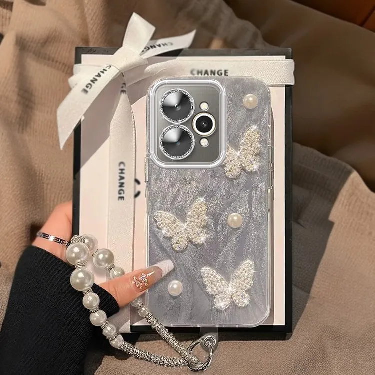 带镜头膜真我15Pro手机壳立体珍珠蝴蝶RMX5100软壳realme15羽纱全