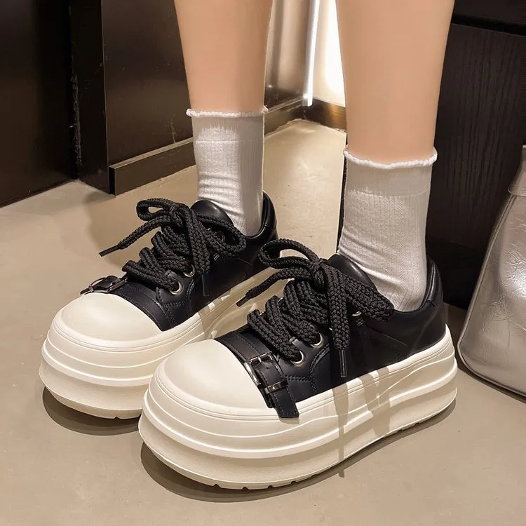 美拉德爆款超好看大头娃娃板鞋女2025秋季新款厚底增高休闲运动鞋