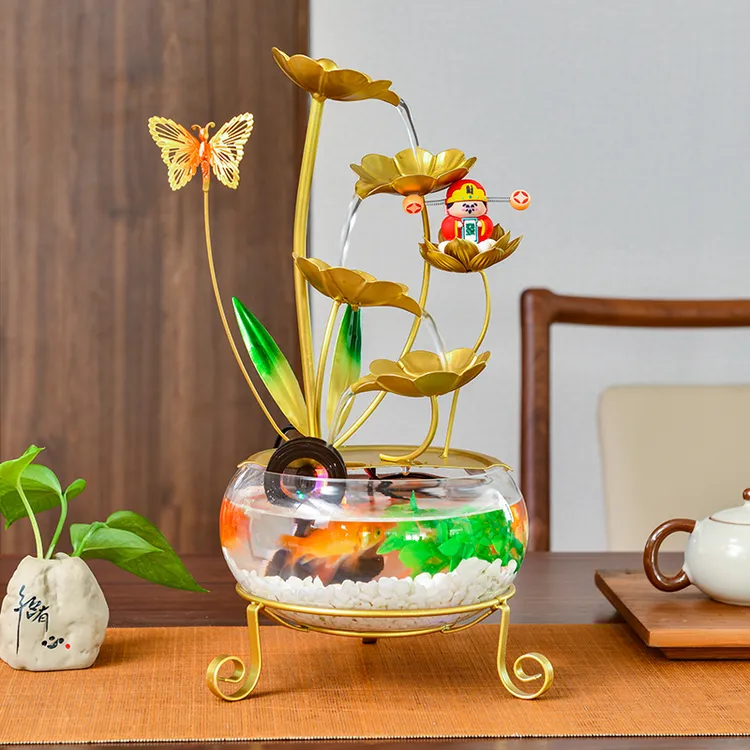 简约风大气设计适合新房客厅办公室装饰桌面摆件流水摆件鱼缸养鱼