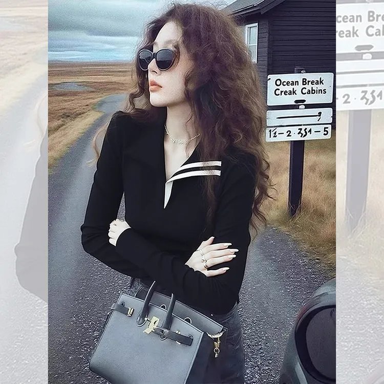 独特漂亮内搭黑色小衫打底长袖T恤新款潮牌女装秋冬季洋气上衣服