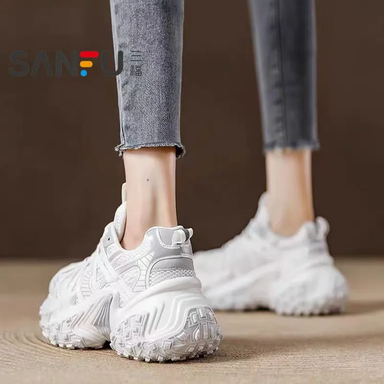 三福厚底松糕增高轻便超火老爹运动鞋子女透气2025春季新款休闲鞋