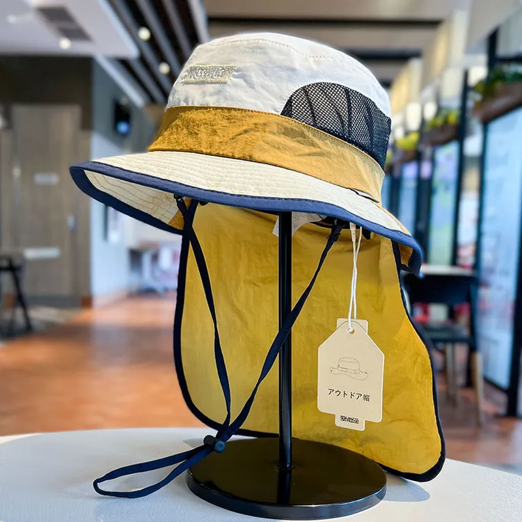 夏季薄款网眼透气遮阳帽户外速干披肩护脖登山帽亲子款防晒太阳帽