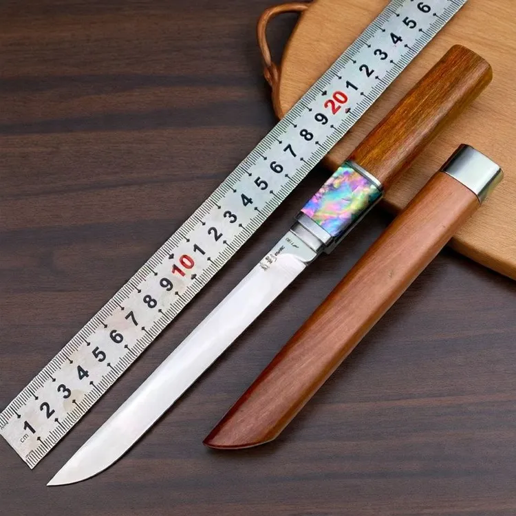 实木小直刀户外锋利手把肉小刀高硬度家用便携不锈钢水果刀吃肉刀