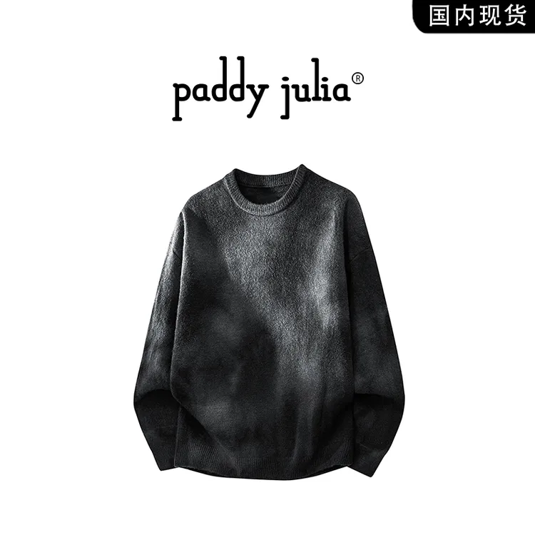 Paddy julia圆领毛衣男春秋季宽松休闲扎染针织衫高级感男生衣服