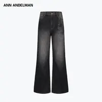ANN ANDELMAN 25秋 男女同款修身美式拼接垂感印花牛仔裤