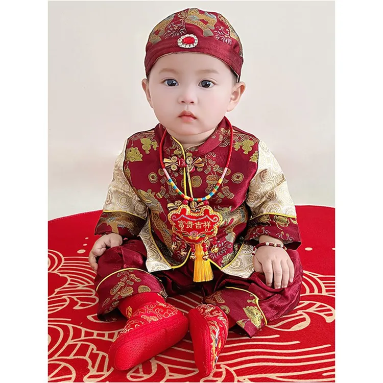 秋冬款男女宝宝抓周宴男婴儿礼服龙宝薄款生日一周岁男童衣服套装