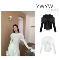 【YWYW25F/W】秋季圆领大蝴蝶结绑带蝴蝶结长袖纯色T恤5365