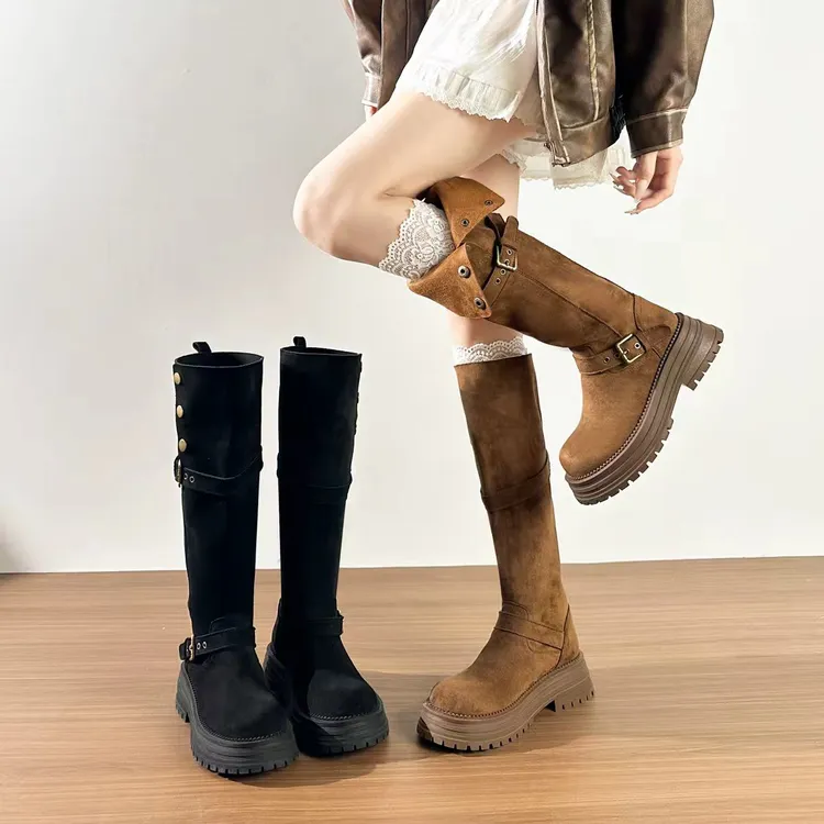 琥珀流光粗腿胖mm长筒靴不过膝大筒围骑士靴高筒长靴大码女靴子41