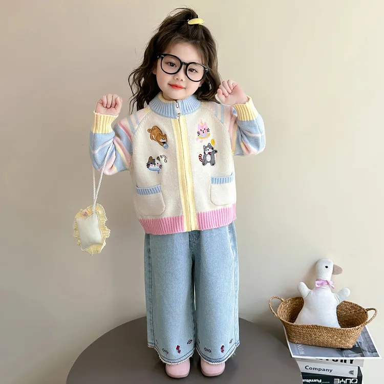 女童针织开衫外套春秋款2025新款女宝宝毛衣秋季衣服儿童秋装上衣