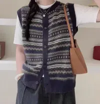 米蓝家名殿!巨好看~茶灰复古提花马甲背心7708