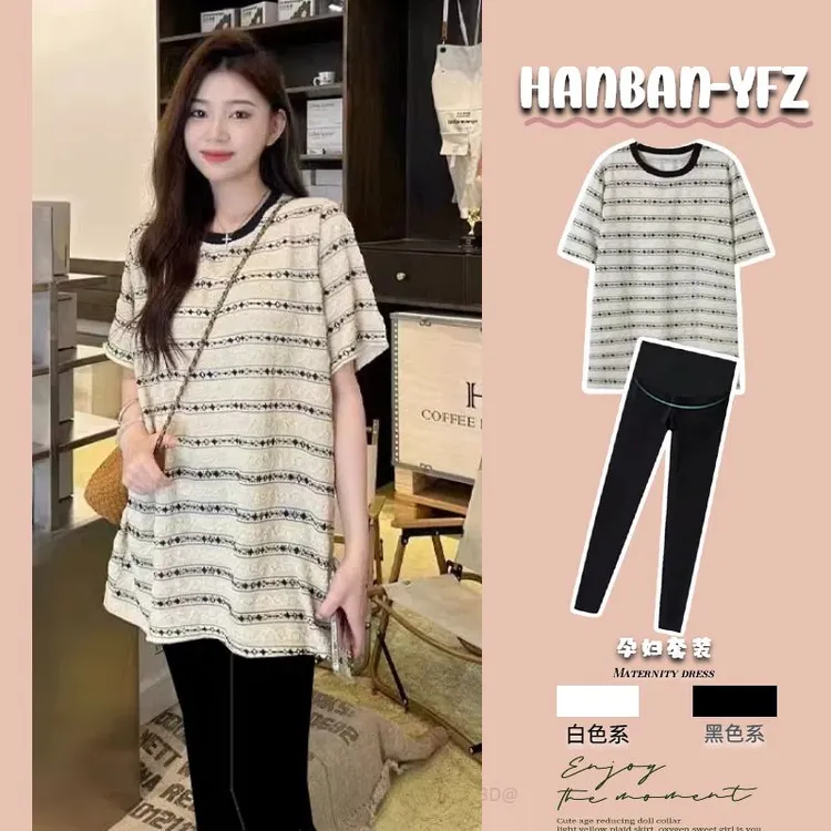 设计感孕妇装2025夏季新款条纹孕妇t恤女小众小香漂亮孕妇上衣潮