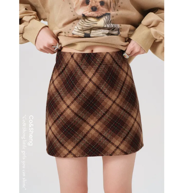 暮色棋盘/Co&Sheng重生小个子款短裙拉链半身裙常规格纹复古风