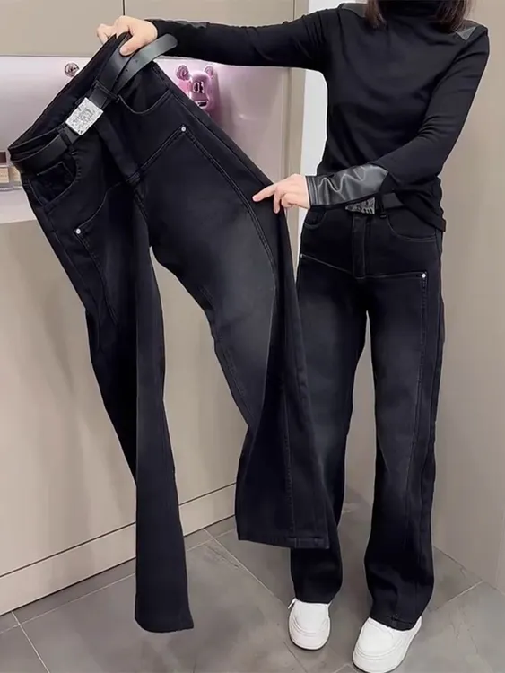 欧货直筒牛仔裤女2025秋季新款高腰窄版拖地裤显瘦宽松遮肉阔腿裤