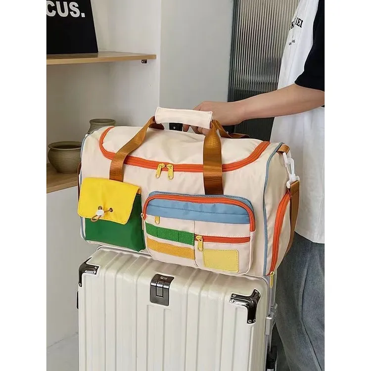 多巴胺健身包大容量轻便外出旅游手提行李包撞色短途出差旅行便携