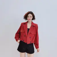 8014 春季新款女装气质时尚宽松翻领短款外套D12