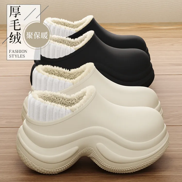 一脚蹬棉拖鞋女款冬季室内加绒保暖厚底防滑防水包跟棉鞋女士外穿